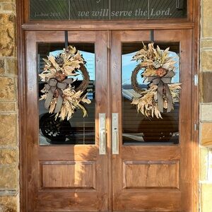 Autumn Harvest Wreath with Striped Bow